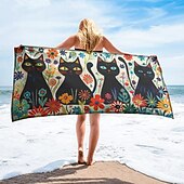 お買い得  ビーチタオルセット-ビーチタオル ブラックキャット 100% マイクロファイバー 特大ビーチタオル、35&quot;x70&quot;、ティーンズ大人用大型スイムタオル、速乾性、吸水性、ソフト、旅行、お風呂、プールなど多用途
