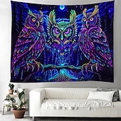 levne Tapiserie Blacklight-blacklight gobelín uv reaktivní záře ve tmě záře party neon psychedelický trippy misty závěsný gobelín sova nástěnná malba pro obývací pokoj ložnice