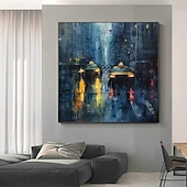 levne Abstraktní malby-chodec s deštníky v deštivém městě malba olejomalba ručně malovaná deštivé město olejomalba ručně vyráběná panoráma města umění městská malba plátno domácí dekorace natažený rám připravený k zavěšení