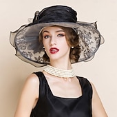 voordelige Feesthoeden-hoeden organza bucket hat slappe hoed zonnehoed theekransje elegante bruiloft met strass bloemen hoofddeksel hoofddeksels