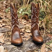 olcso Cowboy és nyugati csizma-Férfi Csizmák Western csizma Szüret Klasszikus Szabadtéri PU Hosszú szárú csizmák Fekete Barna Tél