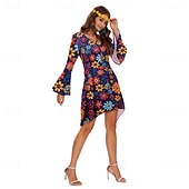 abordables Robes-Rétro Vintage Années 1970 Déguisement Années 70 Femme Manche cloche Hippie Fleur / Floral Col en U Déguisement Femmes Halloween Carnaval Mascarade Soirée Tenue quotidienne Défilé de la Fierté Adulte