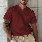 voordelige basis t-shirts-Voor heren T-shirt Korte mouw V-hals Zomer Effen Modieus Ontwerper Basic Knop Voorvak Vakantie Uitgaan Casual / Dagelijks Licht Blauw Legergroen Marine Top T-shirt voor mannen