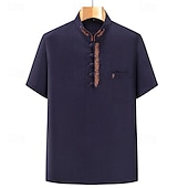 economico Casual da lavoro-Per uomo Camicia Camicia di lino Camicia con colletto cinese Camicia con colletto alla coreana Camicia popover Camicia casual Semplice Vacanza Streetwear Blu marino Beige Grigio Manica Corta Collo