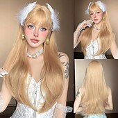 levne Syntetické trendy paruky-Syntetické paruky Uniformy Kariéra kostýmy Princeznovské Volný Rovné, bláznivé Střední část Vrstvený střih na stroji Paruka 26&quot; Zlatavá Umělé vlasy Dámské cosplay Párty Módní Zlatá Příroda černá
