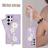 baratos Capa Samsung-telefone Capinha Para Samsung Galaxy S24 Ultra Plus S23 Ultra Plus S22 Plus Ultra A55 A35 A25 A15 5G A54 A34 A14 S25 Ultra Capa traseira Com Suporte Magnética com cordão Retro flor floral TPU Couro PU