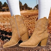 olcso Cowboy és nyugati csizma-női csizma cowboy csizma cowgirl csizma hímzett lábszár közepéig hegyes orrú csizma retro vaskos sarkú rövid csizma fekete fehér barna