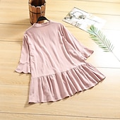 preiswerte Damen Einfache Oberteile-Damen Übergröße Bluse Glatt Brautkleider schlicht Langarm Eine Glocke V Ausschnitt Normale Oberteile Täglich Gefaltet Schwarz Weiß Rosa Rote Khaki Ganzjährig