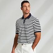 preiswerte Herren Elite Polo-Herren Polo Strick-Polopullover Geschäft Lässig Revers Kurzarm Modern Formell Gestreift Horizontale Streifen Knöpfe Sommer Marineblau Polo