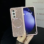 cheap Samsung Cases-Phone Case For Samsung Galaxy Z Fold 5 Z Fold 4 Z Fold 3 Back Cover Magnetic Adsorption Magnetic Bling Glitter Shiny Shockproof Color Gradient PC