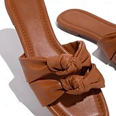 tanie Sandały wakacyjne-Sandały damskie kapcie kapcie zewnętrzne kapcie plażowe plaża kokardka kwadratowe toe z wystającym palcem czarny biały khaki