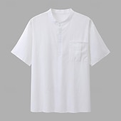 cheap Business Casual-Men&#039;s Shirt Chinese Collar Shirt Mandarin Collar Shirt Popover Shirt Casual Shirt Plain Vacation Street White Yellow Sky Blue Green Short Sleeve Band Collar Summer Clothing Apparel Button-Down