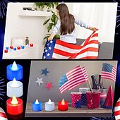abordables Luces de velas-24 piezas de luz de té sin llama día de la independencia luz de vela electrónica luz roja blanca azul 4 de julio luz votiva LED intermitente patriótica cuatro de julio día conmemorativo del trabajo de