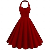 cheap Dresses-Retro Vintage 1950s Vacation Dress Midi Dress Swing Dress Flare Dress Halterneck Solid Color Women&#039;s Masquerade Casual Daily Bachelorette Party Adults&#039; Dress Homecoming Dresses