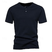 levne Ležérní tričko Henley-Pánské Tričko s knoflíkem Tričko Tričko Henley Trička Krátký rukáv Henley Jaro léto Bez vzoru Pit Strip Módní Designové Základní Dovolená ulice Jdeme ven Černá Bílá Námořnická modř Top tričko pro muže