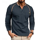cheap Casual Henley Tee-Men&#039;s Henley Shirt Tee Top Color Block Crewneck Outdoor Casual Long Sleeve Button Front Pocket Clothing Apparel Fashion Designer Comfortable