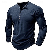 cheap Casual Henley Tee-100% Cotton Men&#039;s Henley Shirt Tee Top Long Sleeve Shirt Long Sleeve Solid Color Fashion Daily Buttons Henley Outdoor Casual Summer Dark Brown Dark Grey Black Henley T-Shirt