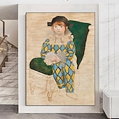 economico Dipinti a olio-dipinto a olio fatto a mano di pablo picasso dipinto a mano verticale astratto persone classico moderno cornice di pablo picasso paul vestito da arlecchino pittura a olio del 1924