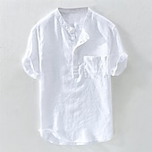cheap Business Casual-Men&#039;s Shirt Chinese Collar Shirt Mandarin Collar Shirt Popover Shirt Casual Shirt Plain Vacation Street White Yellow Sky Blue Green Short Sleeve Band Collar Summer Clothing Apparel Button-Down