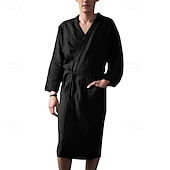 economico Vestaglie-Per uomo Pigiami Accappatoio Liscio Di tendenza Moda Classico Interni Giornaliero Da letto Cotone Comfort Morbido A V Manica lunga Cintura inclusa Estate Primavera Verde