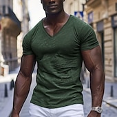 cheap Cotton Linen T-shirts-Men&#039;s T Shirt Moisture Wicking Shirts Short Sleeve V Neck Plain Sports Basic Casual Casual Light Blue Black White Top Tee for Men