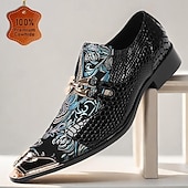 ieftine Mocasini din piele premium-mocasini premium pentru bărbați din piele de vacă în stil punk - pantofi slip-on cu brodare florală, cu vârf și cataramă din metal