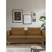 baratos Cobertura de Sofa-Capa de Sofá 3 Lugares Cor Sólida com Almofadas Revestidas em Algodão 100% com Braços