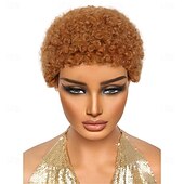 abordables Perruques sans bonnet-Afro bouclés courts coupe de lutin perruques de cheveux humains ombré #30 couleur pleine machine faite perruque remy cheveux perruques abordables pour un usage quotidien