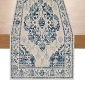 cheap Tablecloth-Bohemian Style Table Runner, Linen, Vintage Geometric Flower Print, Home Coffee Table, Dinner Table Decoration, Tablecloth
