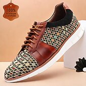 preiswerte Premium Leder Sneaker-Gewebte mehrfarbige Schnürsneaker für Herren – stylische Freizeitschuhe mit Akzenten aus hochwertigem Rindsleder