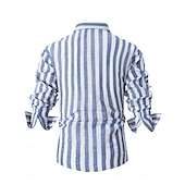 preiswerte Business Casual-Herren Hemd leinenhemd Sommerhemd Strandbekleidung Knopfhemd Gestreift Party Strasse Schwarz Rosa Rote Blau Langarm Kragen Sommer Bekleidung