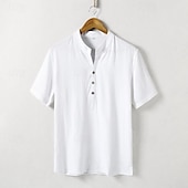 economico Casual da lavoro-Per uomo Camicia Camicia di lino Camicia con colletto cinese Camicia con colletto alla coreana Camicia popover Camicia casual Semplice Vacanza Streetwear Bianco Blu marino Azzurro cielo Grigio chiaro