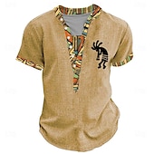 halpa Etninen tyyli-Miesten Tribaali Bandana Print T-paita Henley-paita Lyhythihainen 3D-tulostus Suunnittelija Etninen Loma Kausaliteetti Päivittäin Kesä Kevät Keltainen Apila Khaki Henley Henley T-paita