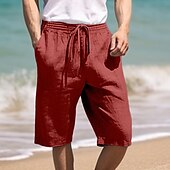 economico Vacanza-Per uomo Pantaloncini Pantaloncini estivi Pantaloncini da spiaggia A cordoncino Vita elastica Gamba dritta Liscio Comfort Traspirante Breve Informale Giornaliero Per eventi Di tendenza Classico Cachi