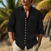 economico Vacanza-Per uomo Camicia Camicia casual Camicia con Bottoni Camicia di cotone Semplice Vacanza Camicia hawaiana Nero Bianco Rosa Azzurro cielo Manica Lunga Collo ripiegato Primavera &amp; Autunno Abbigliamento