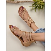 halpa Naiset-Naisten boho-rannekkeiset litteät sandaalit, joissa on punottu muotoilu – mukavat ja tyylikkäät avokärkiset kengät kesä-, ranta- ja vapaa-aikaan