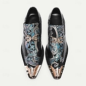ieftine Mocasini din piele premium-mocasini premium pentru bărbați din piele de vacă în stil punk - pantofi slip-on cu brodare florală, cu vârf și cataramă din metal