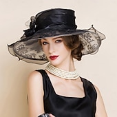 voordelige Feesthoeden-hoeden organza bucket hat slappe hoed zonnehoed theekransje elegante bruiloft met strass bloemen hoofddeksel hoofddeksels