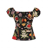 economico Cime-Retrò Vintage Anni 1950 Blusa / Camicia Senza spalline Fiore / Floreale Costume Per donna Mascherata Casual Quotidiano Addio al Nubilato Adulti Top