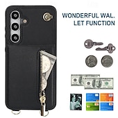 cheap Samsung Cases-Phone Case For Samsung Galaxy S24 S23 S22 S21 S20 Ultra Plus FE S25 Ultra Back Cover Wallet Case Zipper with Lanyard Kickstand Retro TPU PU Leather