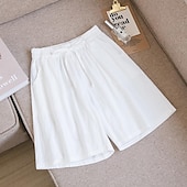 billige Bermuda-shorts-Dame Shorts Bomull og lin Sidelommer عادي Kort Hvit Sommer