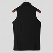 billiga Gym-toppar-Herr Linne Undertröjor Ärmlös tröja Ärmlös Polokrage Vår &amp; sommar Slät Pit Strip Mode Designer Grundläggande Semester Gata Utekväll Ljusrosa Svart Vit Topp t-shirt för män