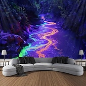 cheap Blacklight Tapestries-Blacklight Tapestry UV Reactive Glow in the Dark Glow Party Neon Light Tower Nature Psychedelic Trippy Misty Hanging Tapestry Wall Art Mural for Living Room Bedroom