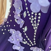 ieftine Rochii de patinaj artistic-Rochie de Patinaj Artistic Pentru femei Fete Πατινάζ στο πάγο Rochii Mov Mâneci cu Gaura Vopsirea Halo Înaltă Elasticitate Profesional Competiție Ținută Patinaj Termic cald Cristale / Strasuri Manșon