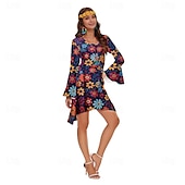 abordables Robes-Rétro Vintage Années 1970 Déguisement Années 70 Femme Manche cloche Hippie Fleur / Floral Col en U Déguisement Femmes Halloween Carnaval Mascarade Soirée Tenue quotidienne Défilé de la Fierté Adulte