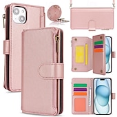 זול נרתיקים לאייפון-טלפון מגן עבור אייפון 16 iPhone 15 Pro Max iPhone 14 13 12 11 Pro Max Plus Mini SE מארז כרטיס ארנק מגנטי רוכסן עם שרוך רטרו TPU עור PU