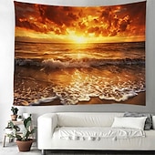 お買い得  オーシャンビーチのタペストリー-壁のタペストリーアートの装飾毛布カーテンピクニックテーブルクロスぶら下げ家の寝室のリビングルーム寮の装飾風景ビーチ海海波日の出日没バラ色の雲