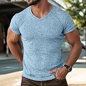 cheap Ribbed Knit Tee-Men&#039;s Color Block Tee Short Sleeve Shirt Ribbed Knit tee Tee Top Short Sleeve V Neck Summer Spring &amp; Summer Solid Color Pit Strip Sports Daily V Neck Outdoor Casual Black White Blue Top Tee for Men
