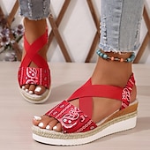 abordables Sandales Décontractées-Sandales compensées pour femmes, sandales à plateforme, quotidien, été, plage, talon caché, bout ouvert, décontracté, noir, rouge, bleu