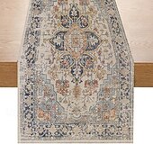 cheap Tablecloth-Bohemian Style Table Runner, Linen, Vintage Geometric Flower Print, Home Coffee Table, Dinner Table Decoration, Tablecloth